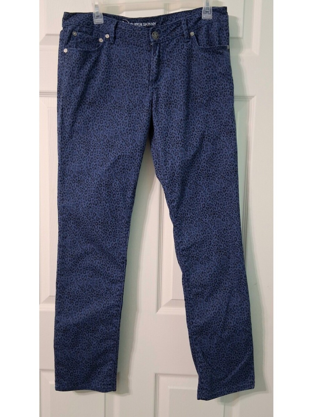 Bullhead Super Skinny Blue Leopard Print Cotton Blend Jeans, Size 13 Jr